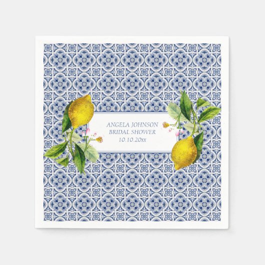 Amalfi Coast Lemon Tiles Italy Personalized names スタンダードカクテルナプキン (正面)