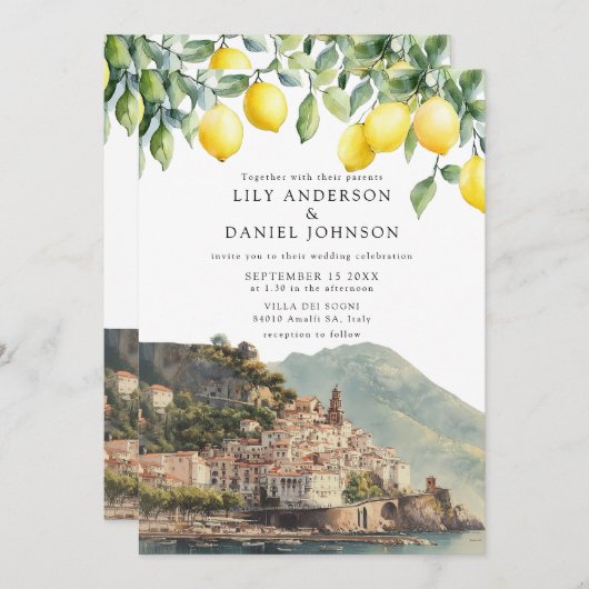 Amalfi Coast Lemons Italian QR Code Wedding 招待状 (正面/裏面)