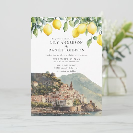 Amalfi Coast Lemons Italian Wedding 招待状 (スタンド正面)