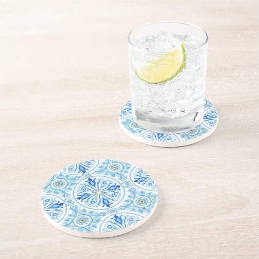 Amalfi Coast Mediterranean Blue Tile Sandstone コースター (側面)