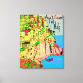 Amalfi Coast of Italy on Mediterranean Text キャンバスプリント (正面)