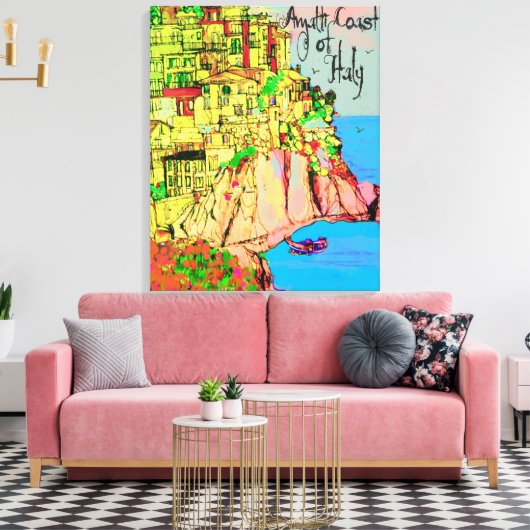 Amalfi Coast of Italy on Mediterranean Text キャンバスプリント (インサイチュ (リビング))