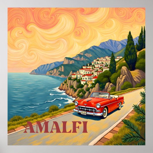 Amalfi Coast Retro Drive : Van Gogh Style  ポスター (正面)