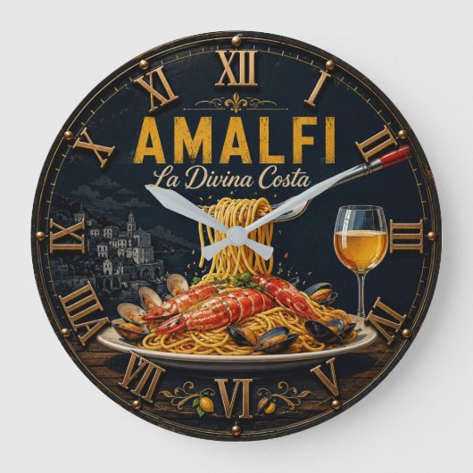Amalfi Coast Seafood Pasta Italian Restaurant ラージ壁時計 (正面)