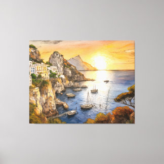 Amalfi coast sunset illustrating coastal village a キャンバスプリント