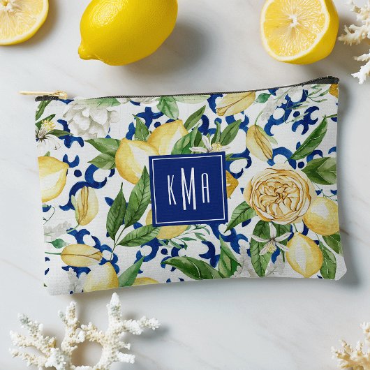 Amalfi Coast Watercolor Lemon Monogram アクセサリーポーチ