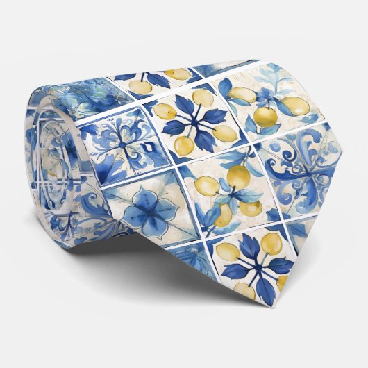 Amalfi Coast Watercolor Mediterranean Lemon ネクタイ (ロール)