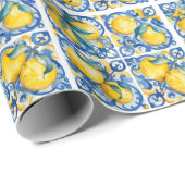 Amalfi Coast Watercolor Mediterranean Lemon  ラッピングペーパー (ロールコーナー)