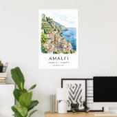 Amalfi Coast Watercolor Print Turquoise Sea ポスター (ホームオフィス)