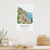 Amalfi Coast Watercolor Print Turquoise Sea ポスター (キッチン)