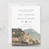 Amalfi Italian Watercolor Photo Wedding セーブザデート (正面)