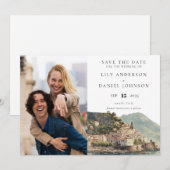 Amalfi Italian Watercolor Photo Wedding セーブザデート (正面/裏面)