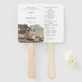 Amalfi Italian Watercolor Wedding Program ハンドファン