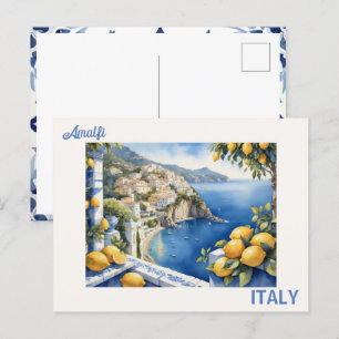 Amalfi Italyのブルータイトルとレモン表示 ポストカード