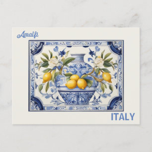Amalfi Italyの青いタイトルとレモン ポストカード