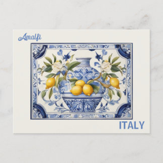 Amalfi Italyの青いタイトルとレモン ポストカード