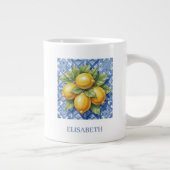 Amalfi Italy Lemon Blue White Tile Personalized ジャンボコーヒーマグカップ (右)