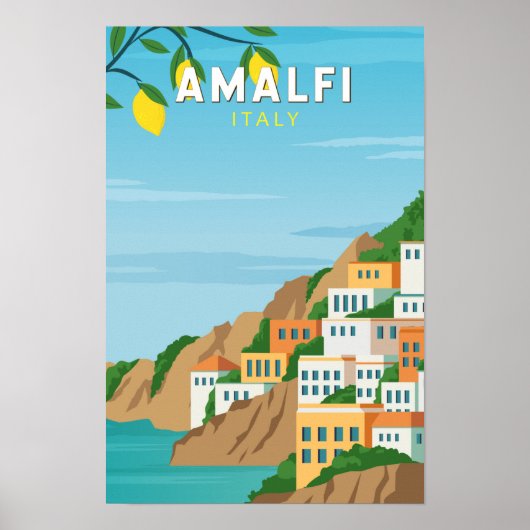 Amalfi Italy Retro Travel Art Vintage ポスター (正面)