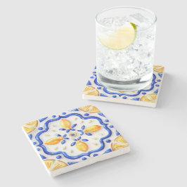 Amalfi Lemon Citrus Watercolor Mediterranean ストーンコースター
