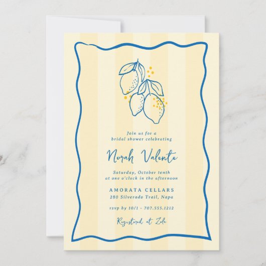 Amalfi Lemon Handwritten Bridal Shower 招待状 (正面)