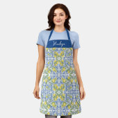 Amalfi Lemon Italian Blue TileAll-Over Print Apron エプロン (着用した状態)