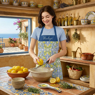 Amalfi Lemon Italian Blue TileAll-Over Print Apron エプロン