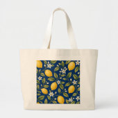 Amalfi Lemon Orchard Blue Botanical Pattern Tote B ラージトートバッグ (正面)