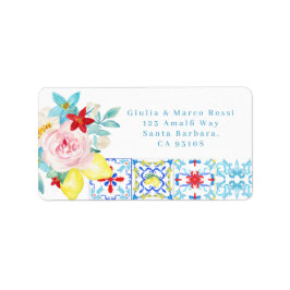 Amalfi Mediterranean Blue tiles Return Address ラベル