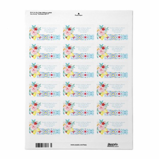 Amalfi Mediterranean Blue tiles Return Address ラベル (フルシート)