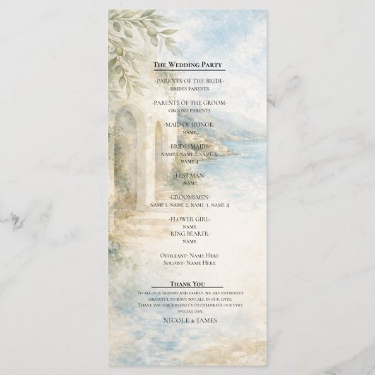 Amalfi Reverie Mediterranean Coast Wedding Program メニュー (裏面)