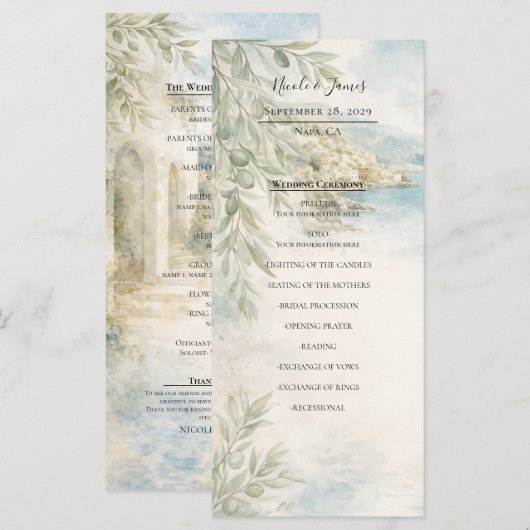 Amalfi Reverie Mediterranean Coast Wedding Program メニュー (正面/裏面)