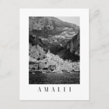 Amalfi town postcard in black and white