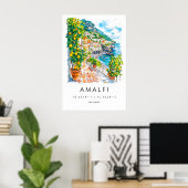 Amalfi Watercolor Poster Amalfi Travel Print ポスター (ホームオフィス)