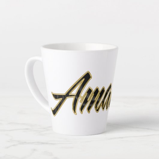 Amanda black gold Lettering Latte Tasse カフェラテマグ (左アングル)