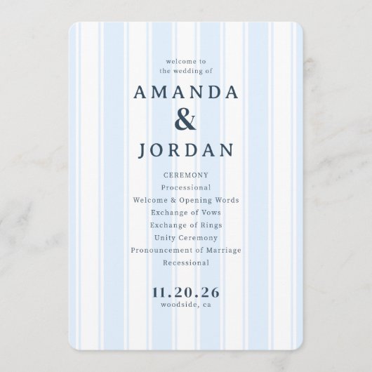 Amanda & Jordan Elegant Blue Vertical Ceremony プログラム (正面)