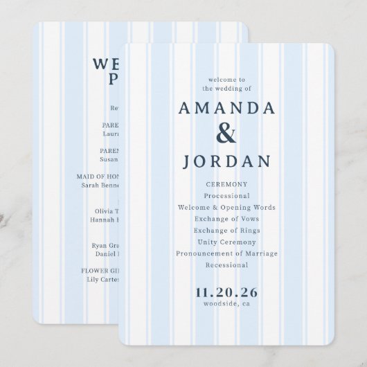 Amanda & Jordan Elegant Blue Vertical Ceremony プログラム (正面/裏面)