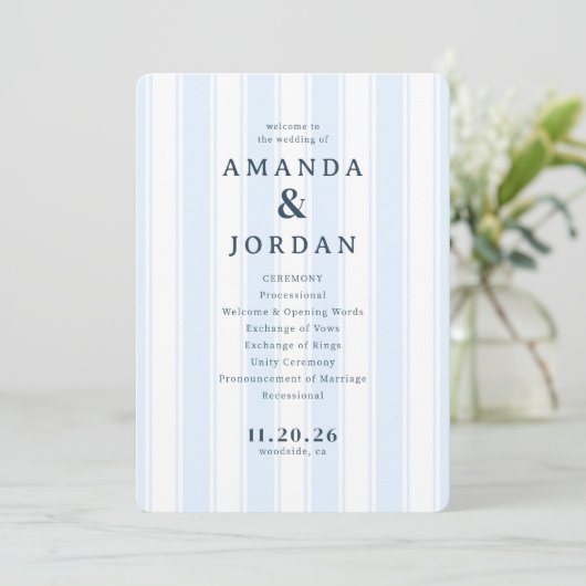 Amanda & Jordan Elegant Blue Vertical Ceremony プログラム (スタンド正面)