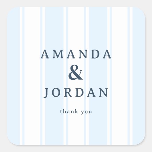 Amanda & Jordan Minimalist Blue Stripes スクエアシール (正面)
