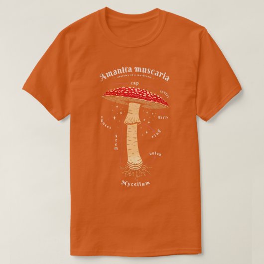Amanita muscariaキノコ定義ラテン美術 tシャツ (デザイン正面)
