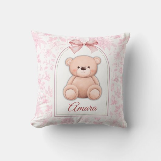 Amara | Custom Pink Teddy Bear Nursery Design  クッション (正面)