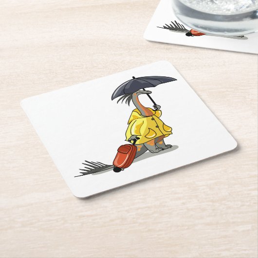 Amargasaurus傘とスーツケースを持っている。 スクエアペーパーコースター (アングル)