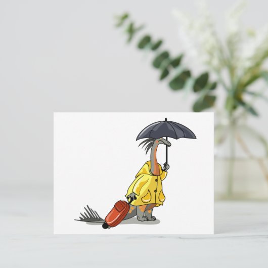 Amargasaurus傘とスーツケースを持っている。 ポストカード (スタンド正面)