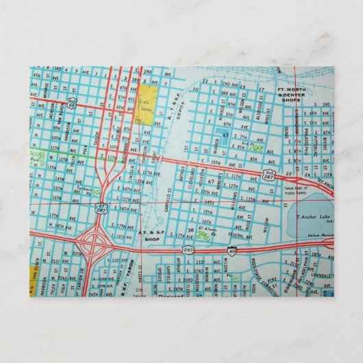 AMARILLO, TXヴィンテージマップポストカード ポストカード (正面)