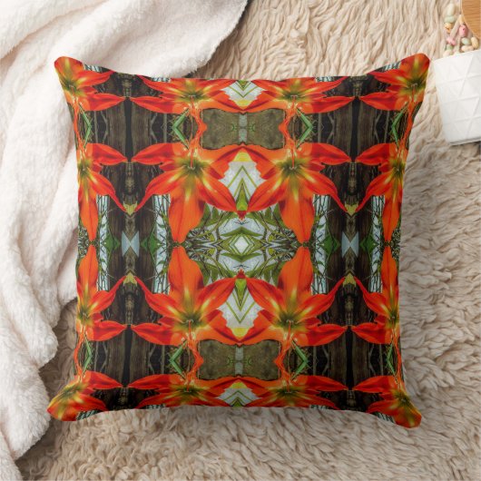 Amaryllis Pattern Throw Pillow クッション (ブランケット)