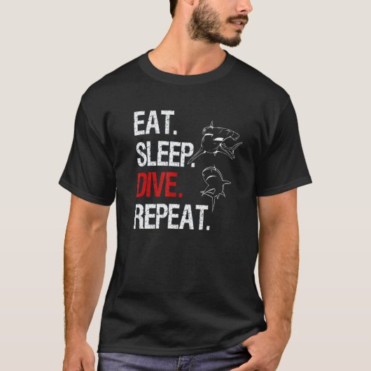 Amazing Eat Sleep Dive Repeat スキューバダイビング アプネア H Tシャツ (正面)
