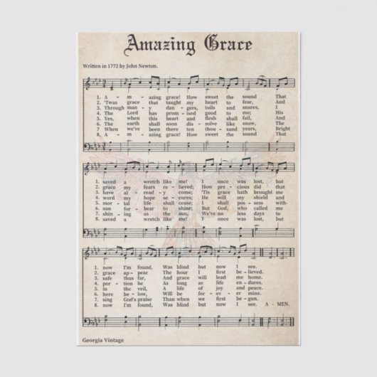 Amazing Grace -ヴィンテージミュージックシート 薄葉紙 (正面)
