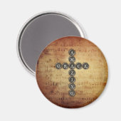 Amazing Grace Cross onヴィンテージ・ミュージック・シート マグネット (正面/裏面)