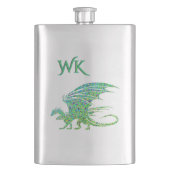 Amazing Green Mosaic Dragon Monogram フラスク (正面)