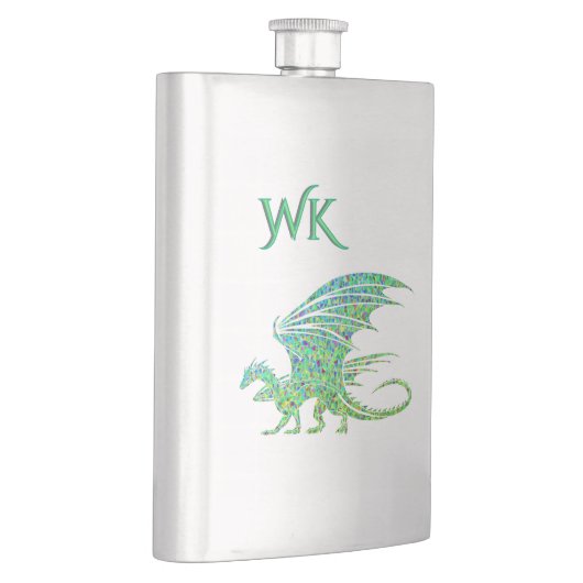 Amazing Green Mosaic Dragon Monogram  フラスク (右)