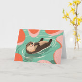 Amazing Otter Animal Greeting Card カード (黄色い花)
